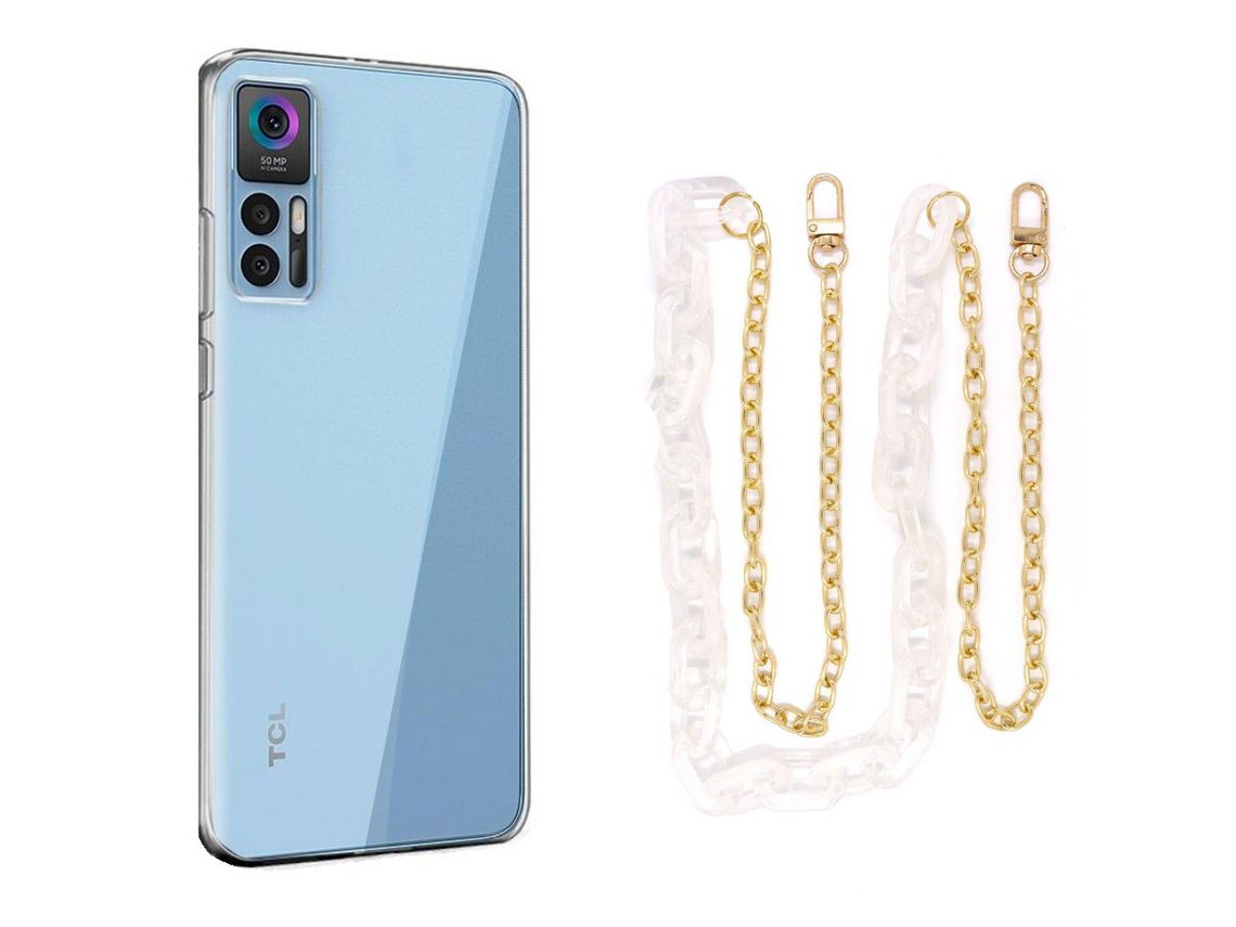 Capa Cristal com cordão corrente branco para TCL 30 5G