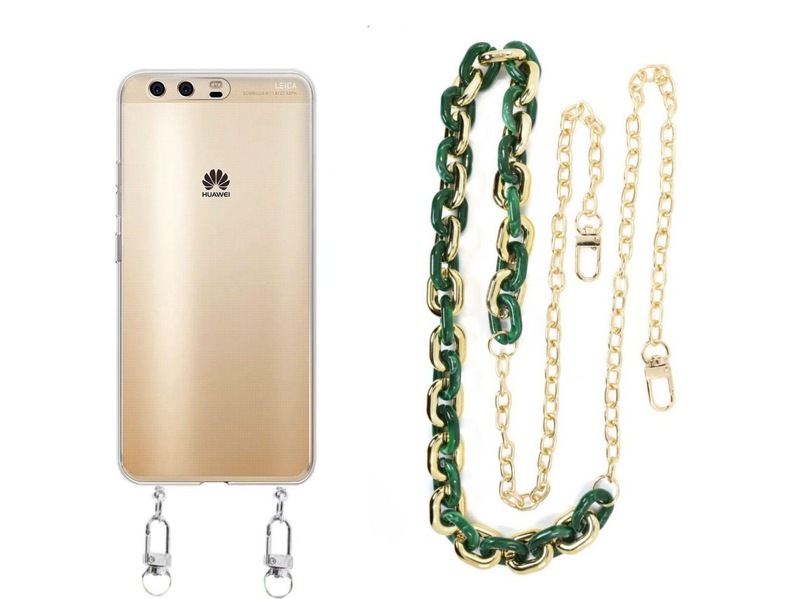 Capa Cristal com cordão corrente verde para Huawei P10 Plus
