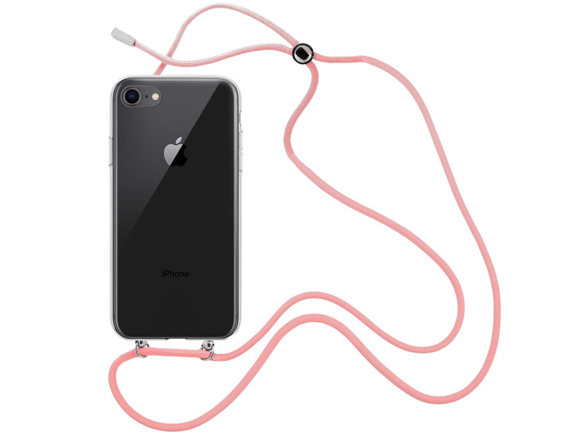 Capa Cristal com fio cordão rosa para iPhone 8