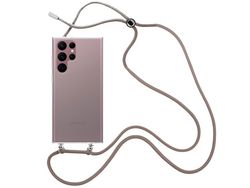 Capa Cristal com fio cordão castanho para Samsung Galaxy S22 Ultra