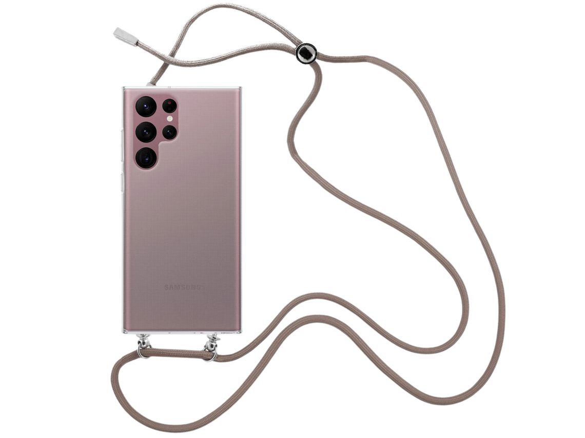 Capa Cristal com fio cordão castanho para Samsung Galaxy S22 Ultra