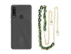 Capa Cristal com cordão corrente verde para Alcatel 1 SE 2020