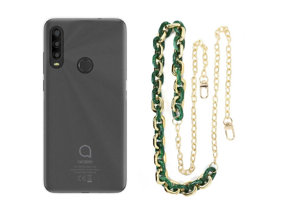 Capa Cristal com cordão corrente verde para Alcatel 1 SE 2020
