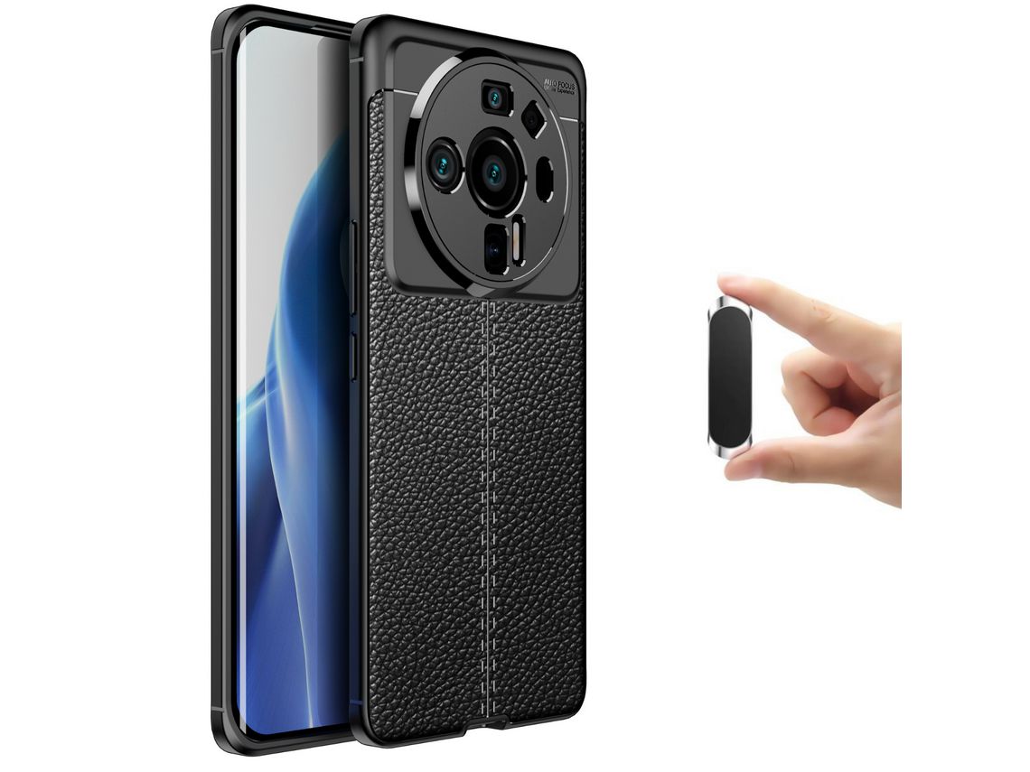 Capa Rugged Leather + suporte magnético Xiaomi 12s Ultra Preto