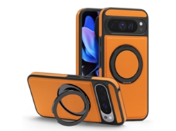 Capa Para Telemóvel Com Suporte Magnético E Textura De Couro Para Google Pixel 11 Pro (laranja)