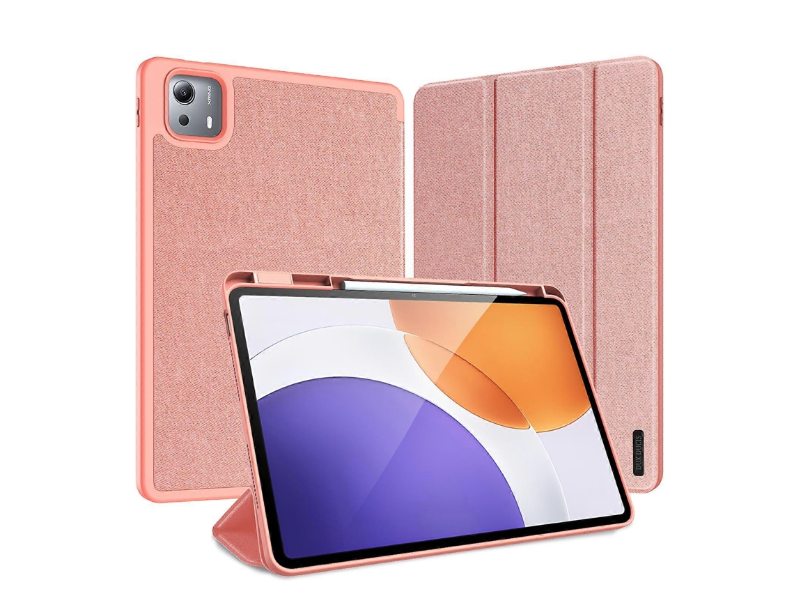 Capa Tkdaddy para Xiaomi Pad 7s Pro 12.5 com suporte Triple E em couro PU, rosa, Dux Ducis Domo Série Hengrongshen