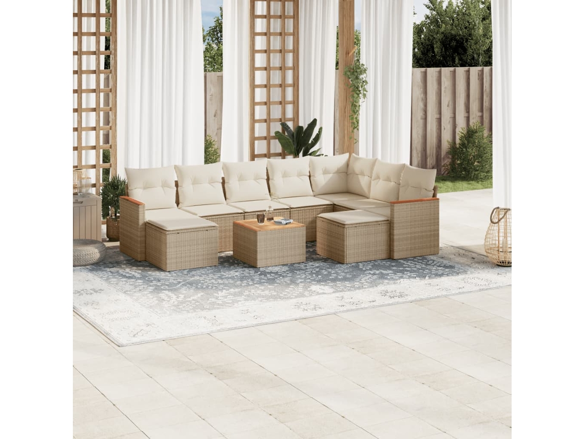 Vidaxl 10 Pcs Conjunto De Sofás P/ Jardim Com Almofadões Vime Pe Bege