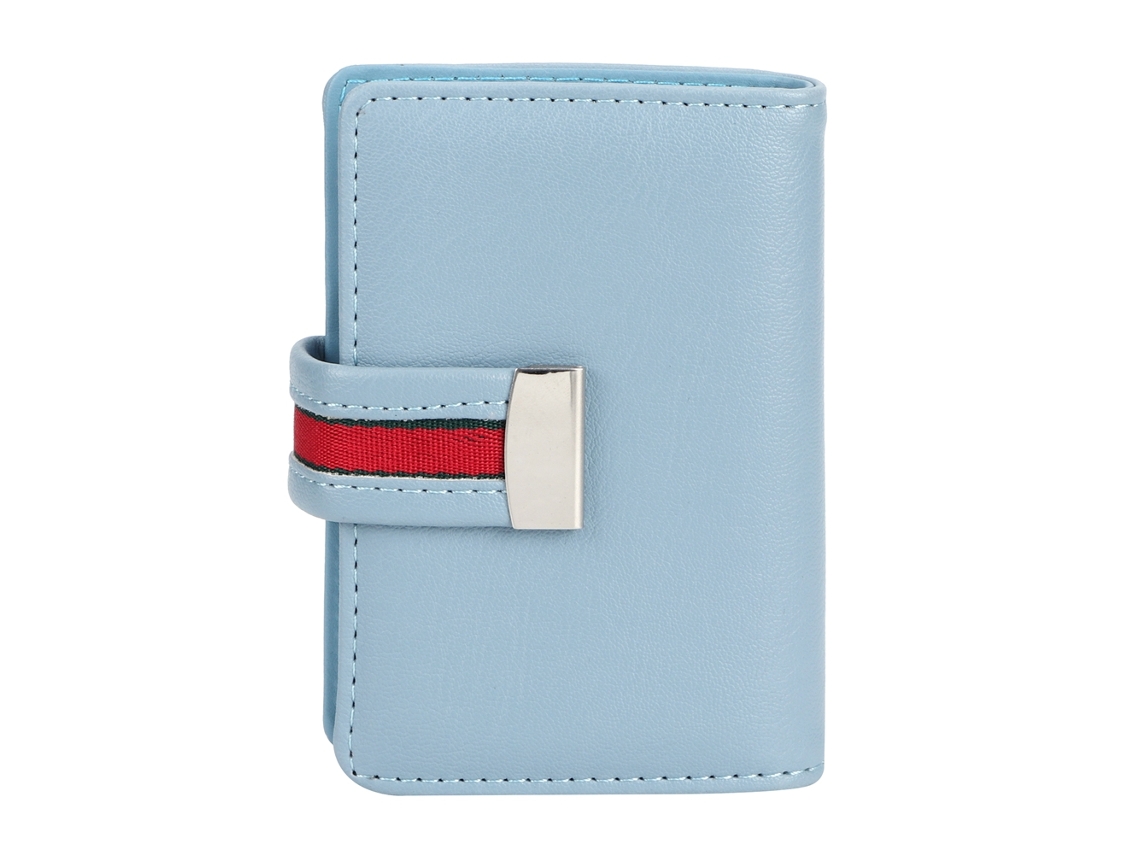 Porta cartões feminino RFID anti roubo couro Pu compacto para cartões bancários e de identidade azul S/MARCA