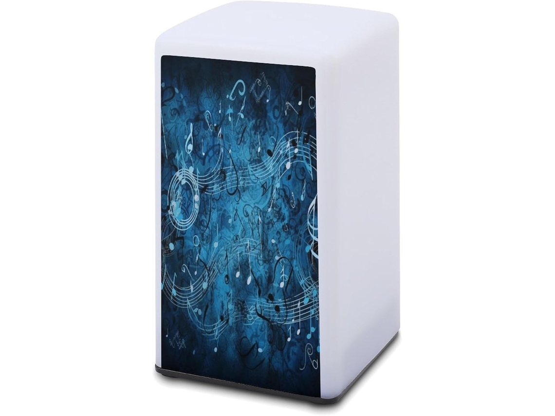 Luminária De Mesa Azul A Bateria Com Notas Musicais Impressas, Ideal Para Leitura Em Escritórios E Quartos, Além De Ser