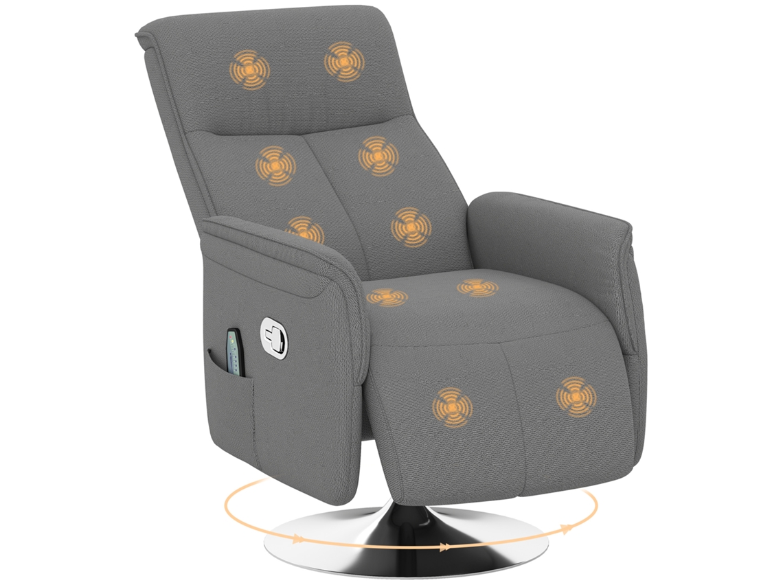 Poltrona De Massagem Reclinável, Giratória, Com Encosto E Apoio Para Os Pés Ajustáveis, 68,5 X 77 X 117 Cm, Cinza