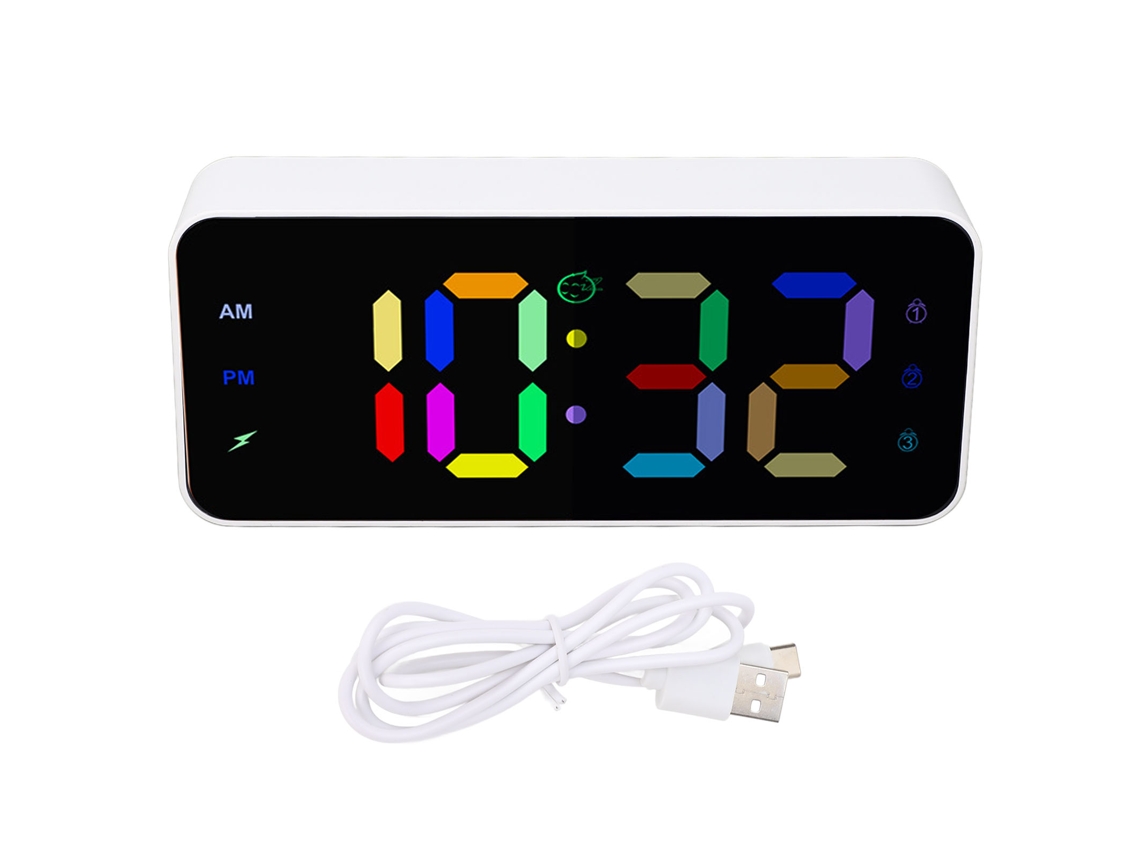Reloj Espejo Digital Led Rgb Com 4 Niveles De Brillo Y 2 Puertos Usb Despertador Para Quarto Branco