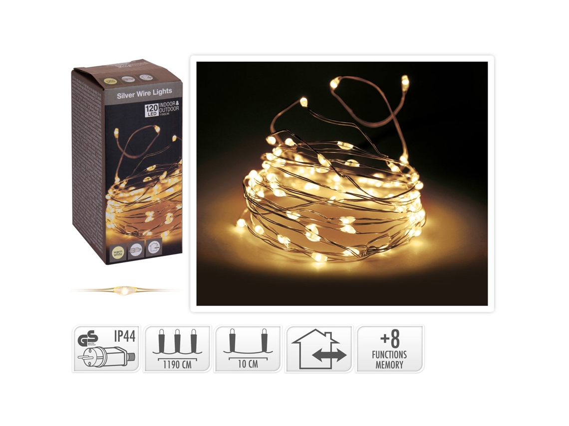 Grinalda LEDKIA de Arame Led A Pilhas Branco Quente (120 cm)
