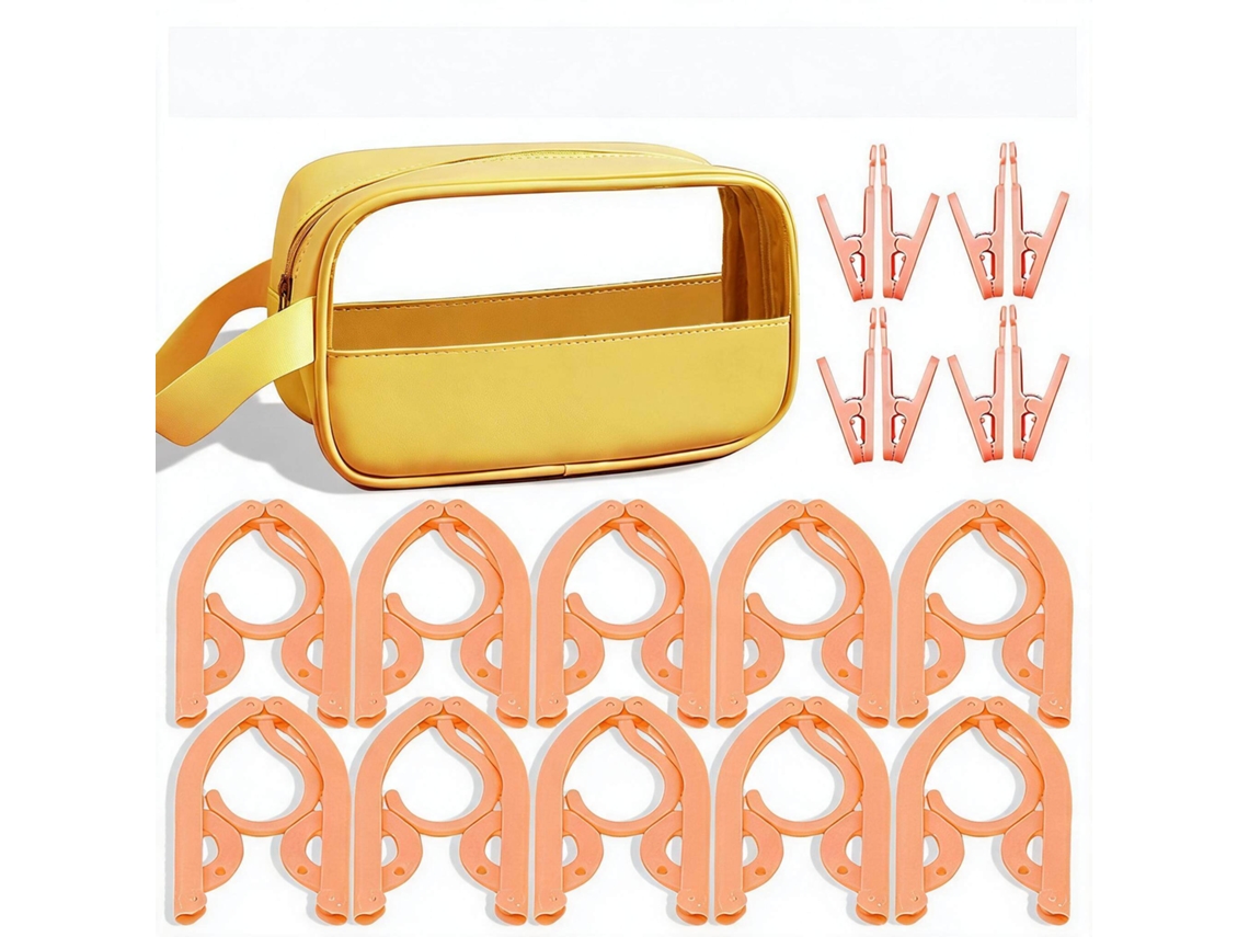 Conjunto Cabides CHRUI Dobráveis Viagem 10 Cabides com 8 Pregadores + Bolsa (amarelo)