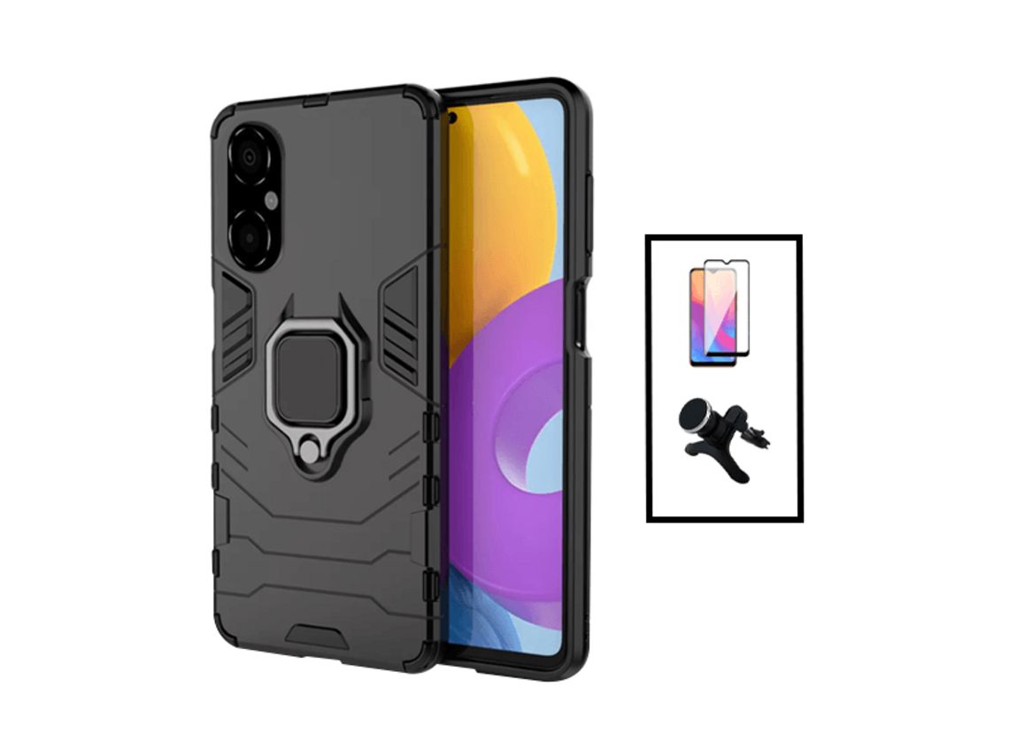 Kit Película de Vidro Temperado Gorilasglass + Capa de Proteção Militar Magnética + Suporte Magnético com Pernas para Xiaomi Poco M4 5G Preto