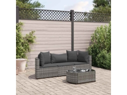 Conjunto de Sofá de Jardim 4 Peças C/ Almofadões Vime Pe Cinzento Dkd Home Decor