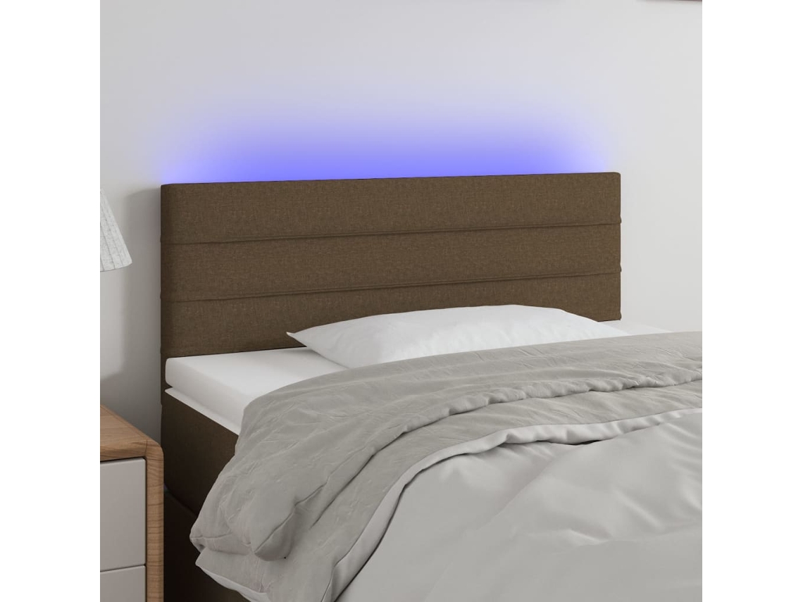 Vidaxl Cabeceira De Cama C/ Luzes Led Tecido 100x5x78/88 Cm Castanho