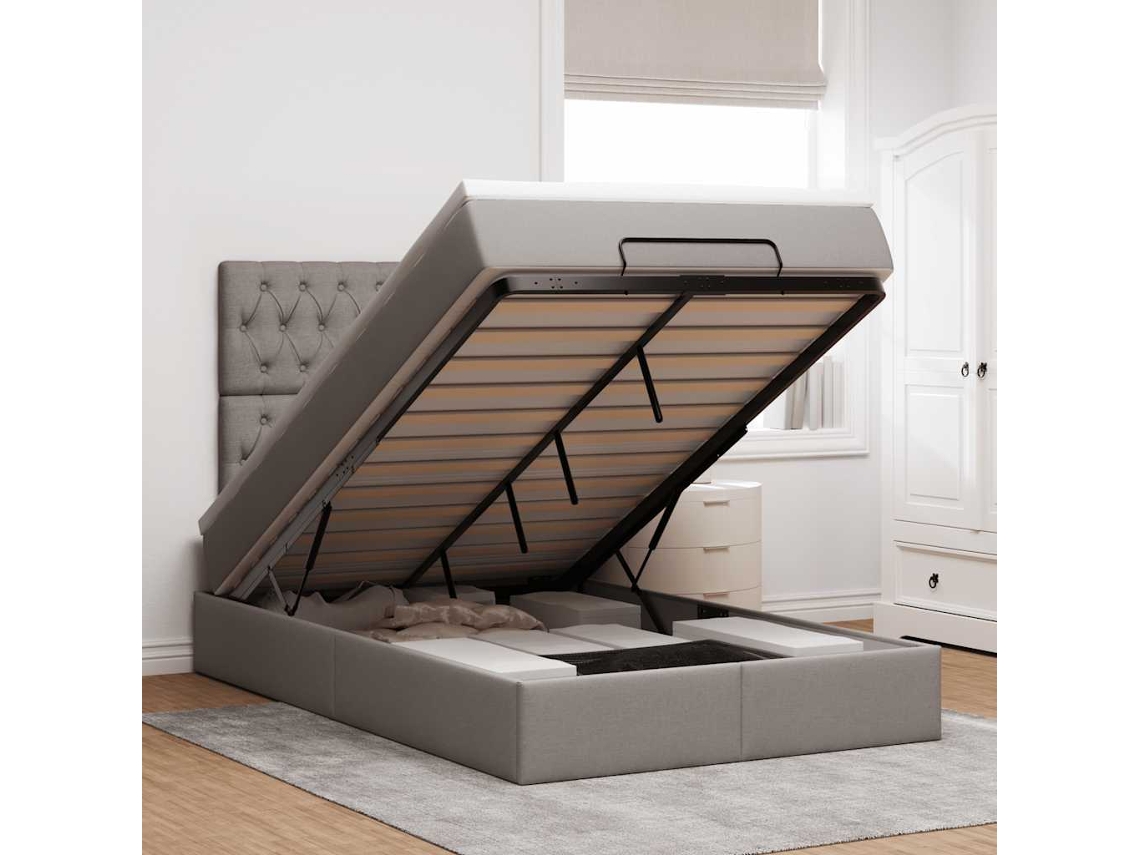 Vidaxl Estrutura De Cama Otomana Com Colchão 120x190cm Tecido Cinzento