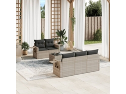 Vidaxl 6 Pcs Conj. Sofás Jardim Com Almofadões Vime Pe Cinzento-claro