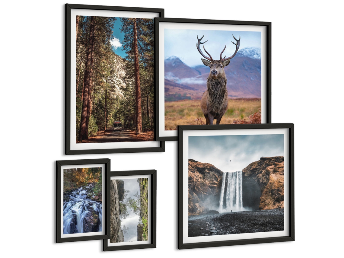 Galeria De Pinturas Murais Cachoeiras, Montanhas, Nuvens, Outono Moldura Preta Pinturas De Quarto Espelharte (conjunto De 5 Imagens)