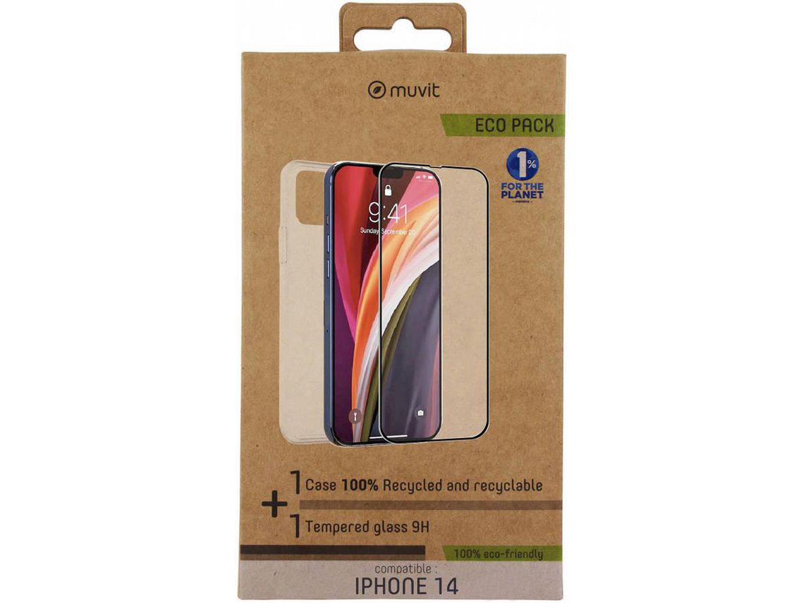 Capa + Película para iPhone 14 MUVIT MFC Recycled Transparente