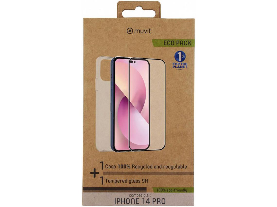 Capa + Película para iPhone 14 Pro MUVIT MFC Recycled Transparente