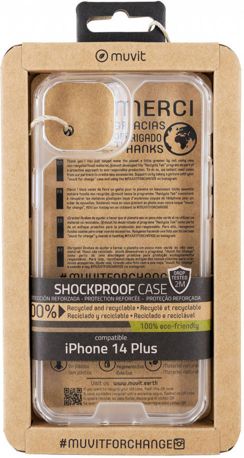 Capa para iPhone 14 Plus MUVIT MFC Recycled ShockProof 2M Transparente