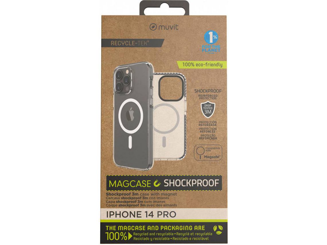 Capa para iPhone 14 Pro MUVIT MFC Recycled ShockProof 3M Transparente