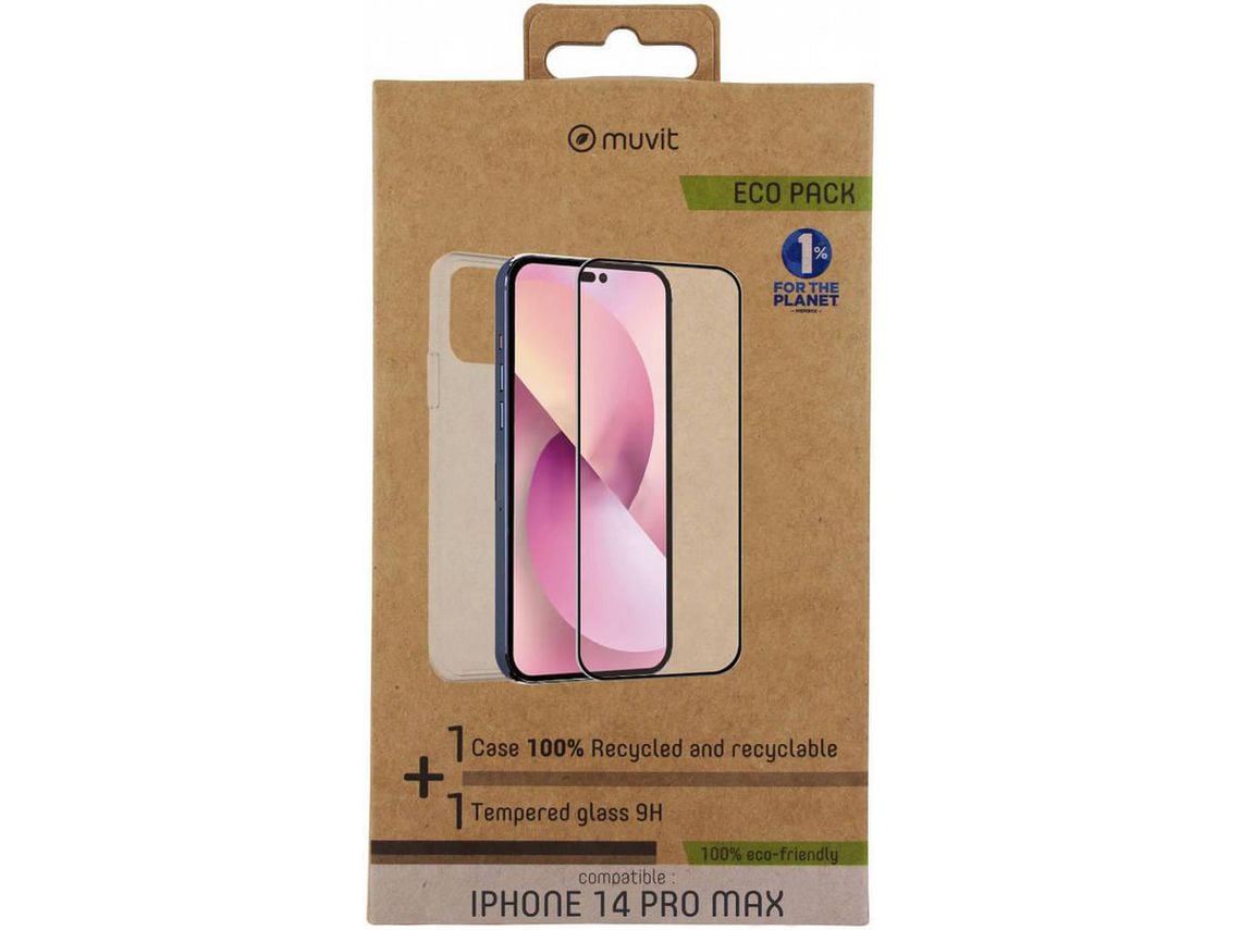 Capa + Película para iPhone 14 Pro Max MUVIT MFC Recycle 9H Transparente