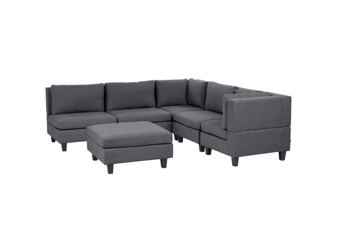 Sofá Esquinero Con Otomana Beliani Unstad De Tela Gris 228x228x72