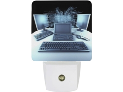 Luz noturna para computador e internet com sensor crepuscular, luz LED branca, lâmpada de parede.