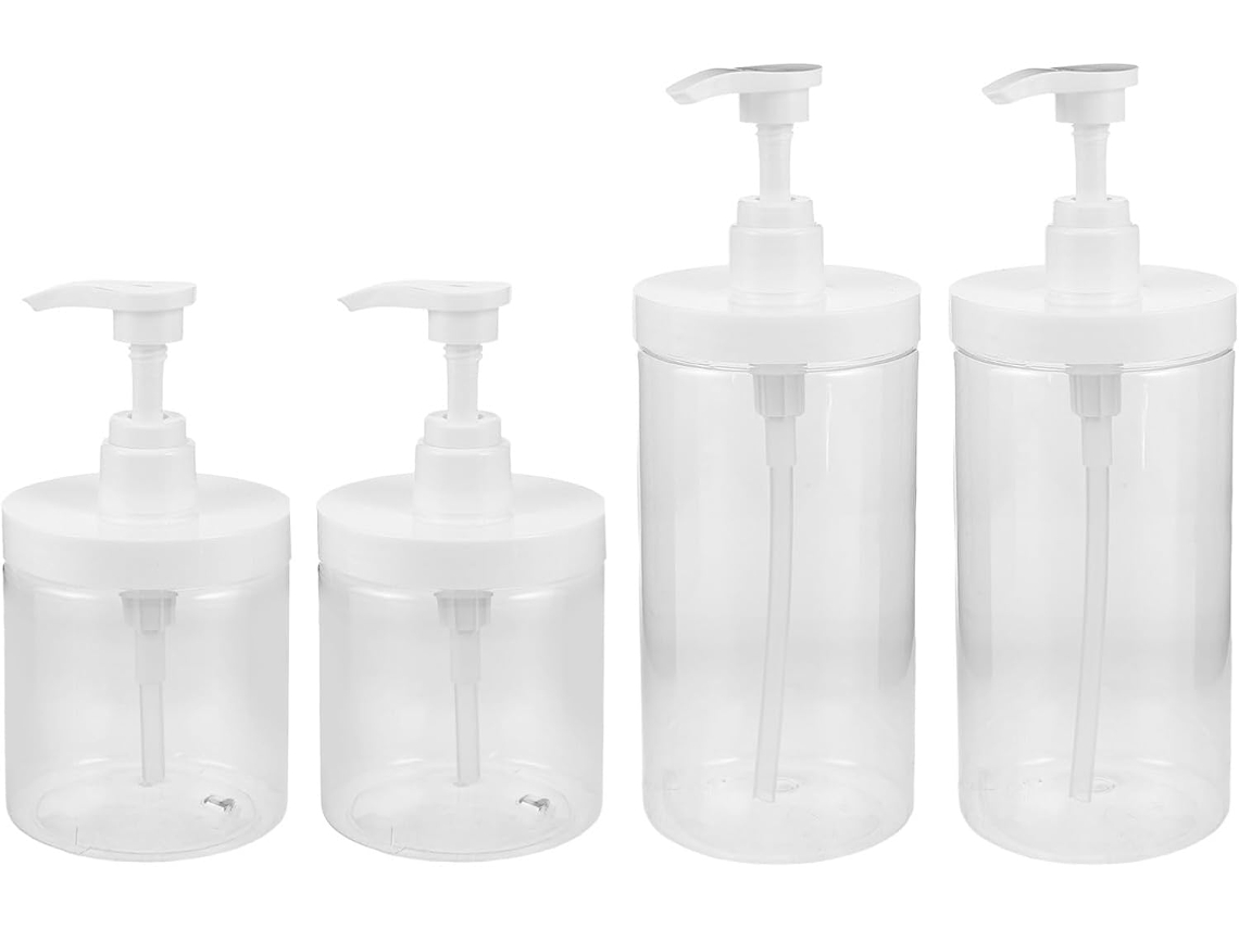 Conjunto De 4 Frascos Transparentes Com Bomba Dosadora: Dispensador Vazio E Recarregável