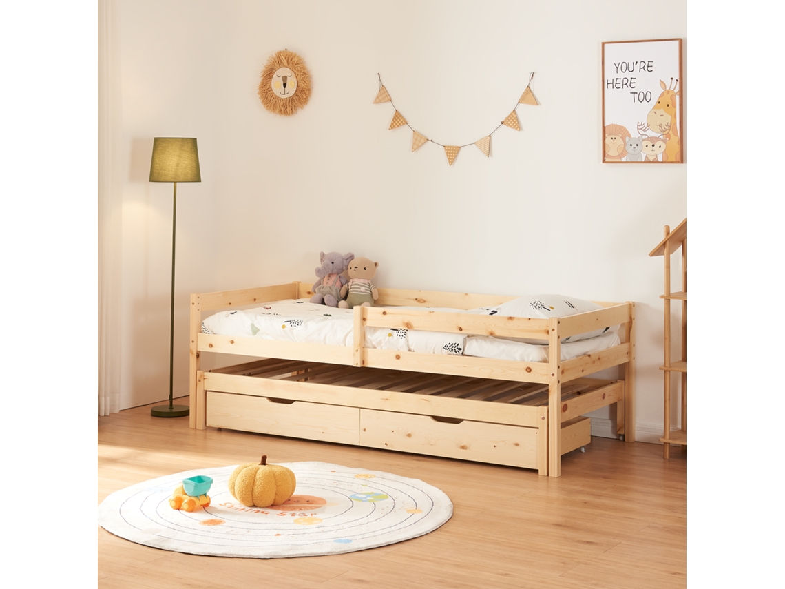 Cama de Rodízio para Crianças Sonkajärvi com 2 Gavetas 90X200Cm Madeira [EN.CASA]
