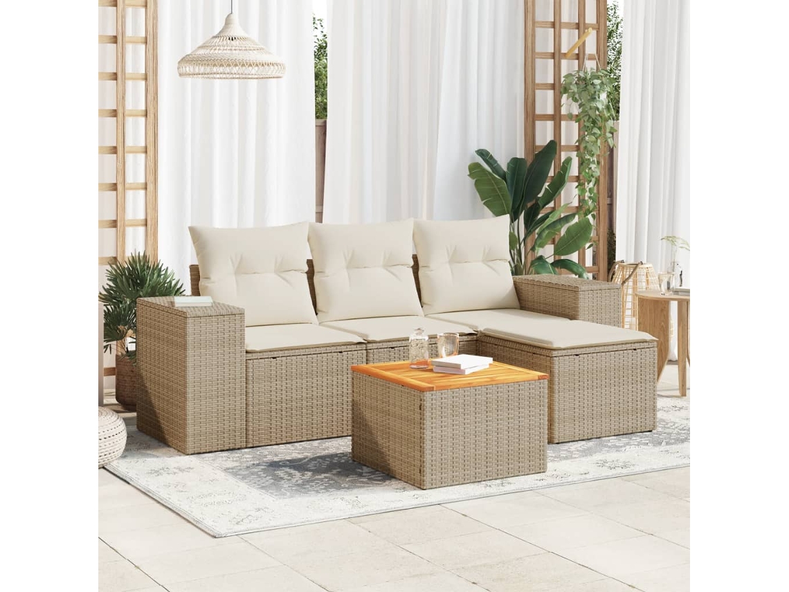 5 Pcs Conjunto De Sofás P/ Jardimconjuntos Relax Jardimconjunto De Jantar Com Almofadões Vime Pe Bege Cfw909004 Lovely Home