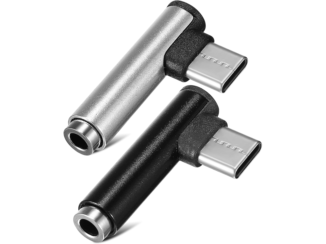 Adaptador De Áudio Em Ângulo Reto (2 Unidades) Usb Tipo-c Para Conector De 3,5 Mm