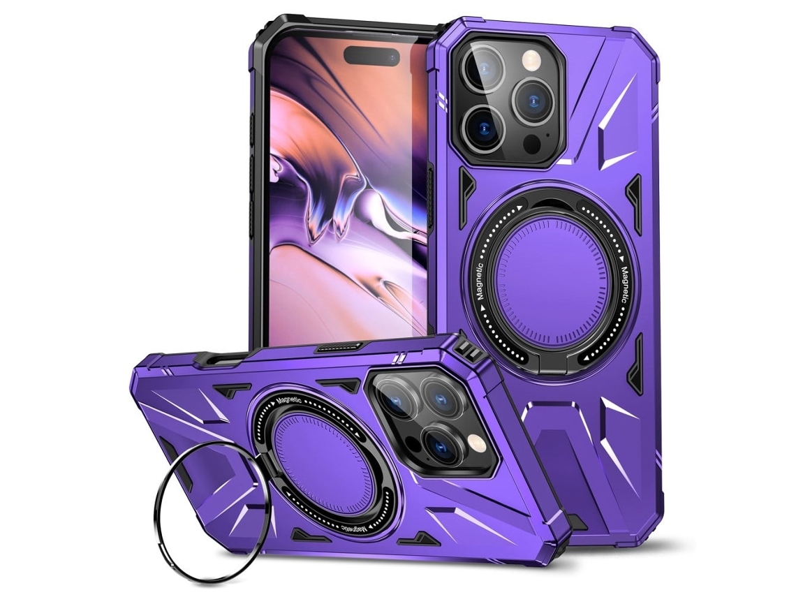 Capa Magnética Flexível E Resistente A Impactos Para Iphone 16 Pro Com Suporte De Anel E Proteção Contra Quedas, Roxa