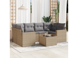 Vidaxl 7 Pcs Conjunto De Sofás P/ Jardim Com Almofadões Vime Pe Bege