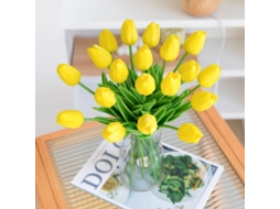 10 Tulipas Artificiais de Látex Pu Toque Realista, Arranjos Florais para Casa, Quarto, Amarelas AQUAFORGE