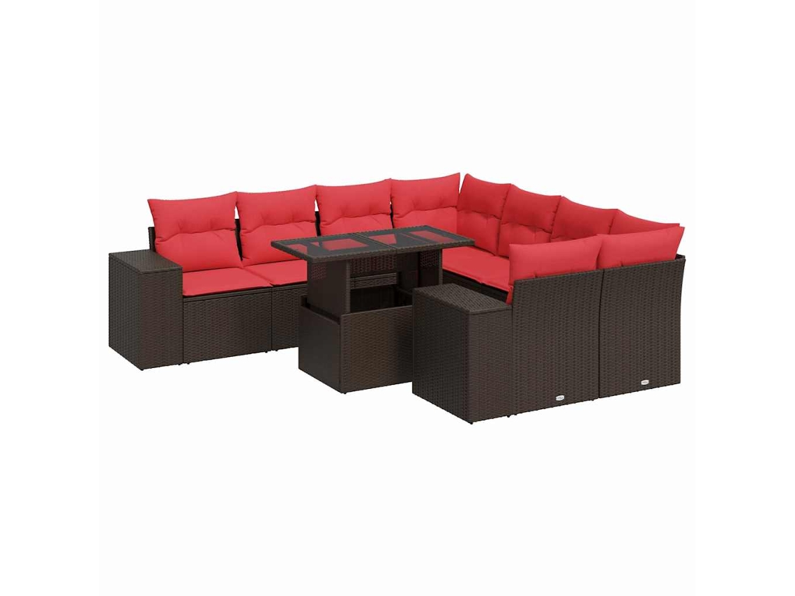 Conjunto de 9 Sofás Jardim com Almofadões Vime Pe/acácia Castanho MAISON EXCLUSIVE (9 pcs)