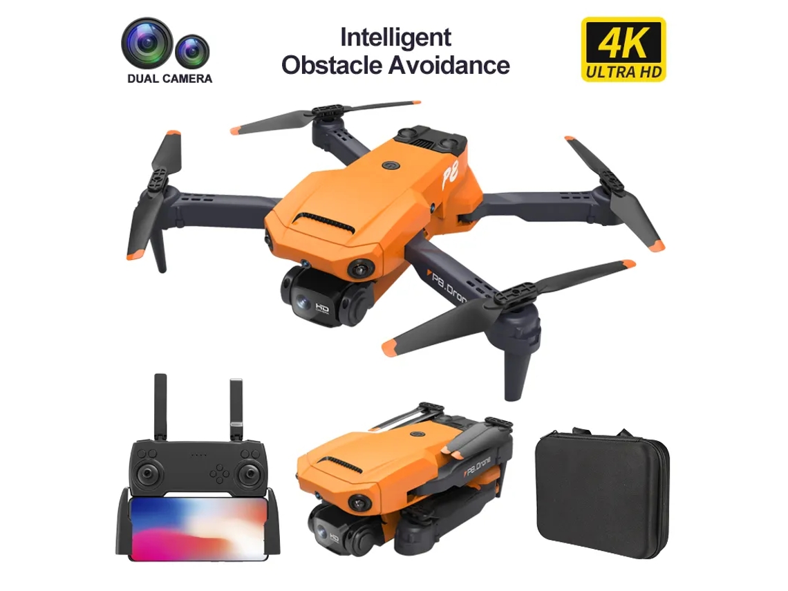 Drone P8 Com Câmera Dupla 4k Hd Bestvite (2 Baterias Duração Da Bateria 12 Min Laranja)