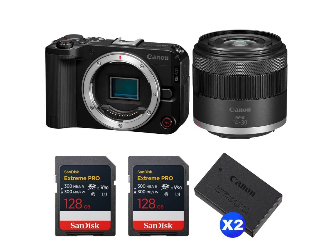 Eos R50 V + Rf S 14 30mm F/4.5 6.3 Is Stm Pz + 2 Sandisk 128gb Extreme Pro Uhs ii Sdxc + 2 Canon Lp e17 + Ebook Pricedirect CANON