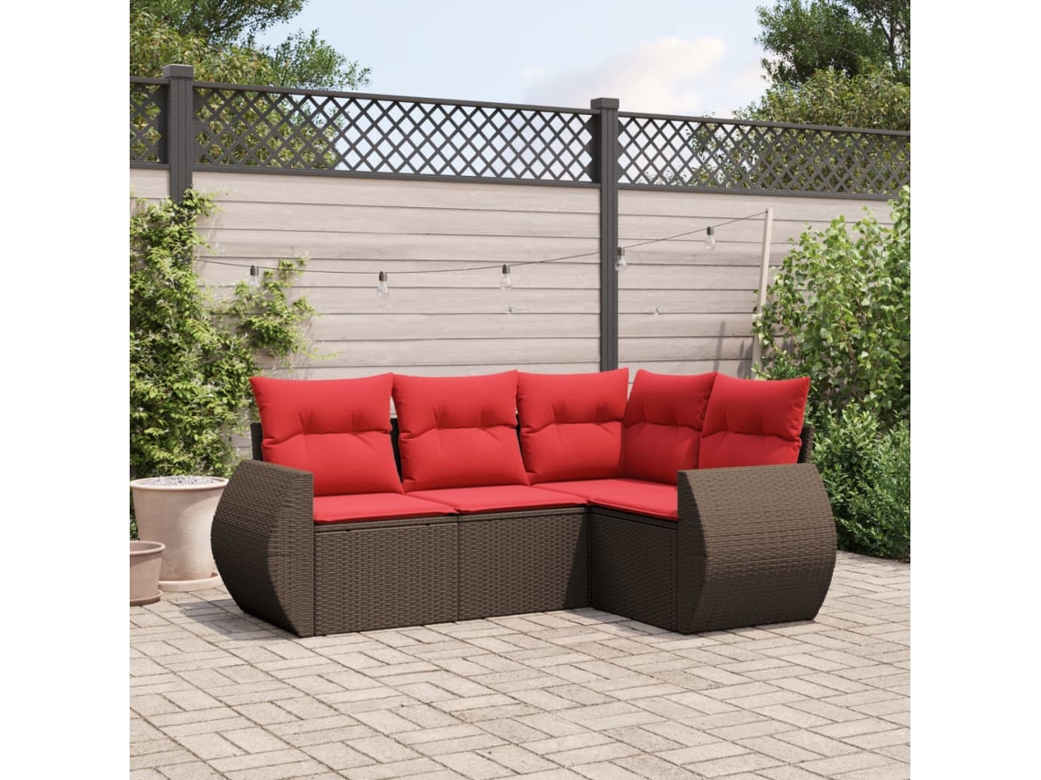 Conjunto de Sofá de Jardim de 3 Peças com Almofadas em Rattan Sintético Preto VIDAXL