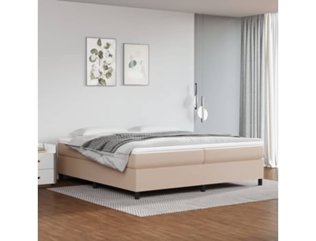 Estrutura Cama com Molas 200X200 cm Couro Artificial Cappuccino