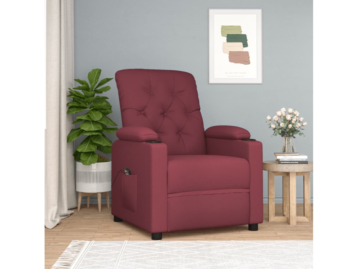 Vidaxl Poltrona Elétrica Reclinável Tecido Vermelho Tinto