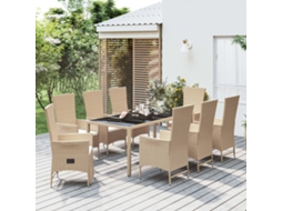 9 Pcs Conjunto De Jantar P/ Jardim Com Almofadões Vime Pe Bege Dkd Home Decor