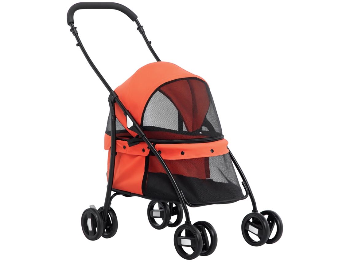 Carrinho para Animais de Estimação Dobrável com Janela de Malha Almofada Lavável Arnês de Segurança 82x47x97cm Vermelho Ge