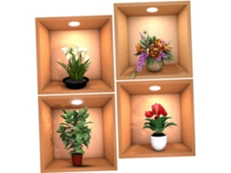Conjunto 4 Adesivos Decorativos Parede Pvc Vasos Flores Aplicação Rápida Fácil Decoração Estar Quarto Sala GOKOCO