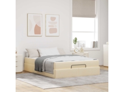 Vidaxl Estrutura De Cama Com Colchão 2 Pcs Creme Tecido