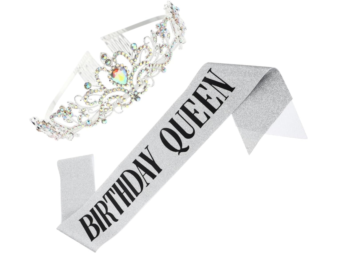 Conjunto De Coroa E Faixa Com Strass (3 Peças) - Decoração Para Festa De Aniversário De Rainha Para Mulheres