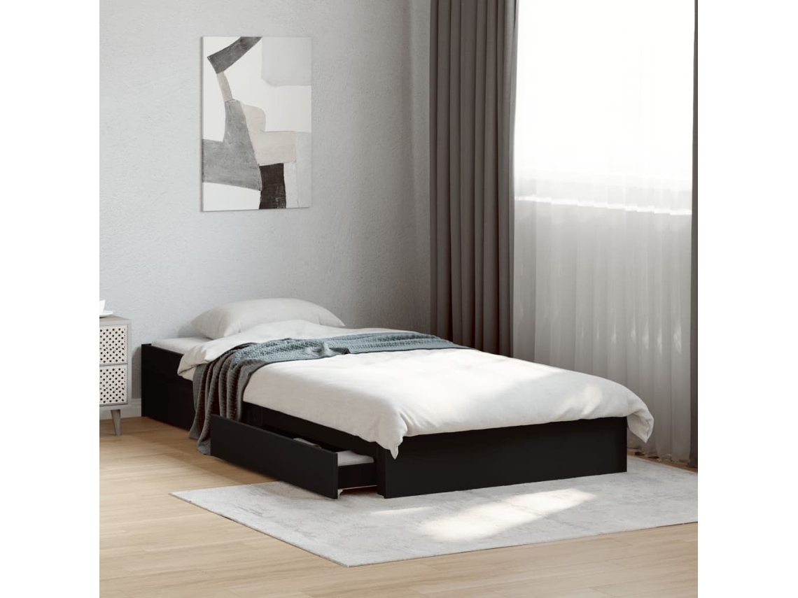 Estrutura Cama C/ Gavetas 90x190 Cm Derivados De Madeira Preto