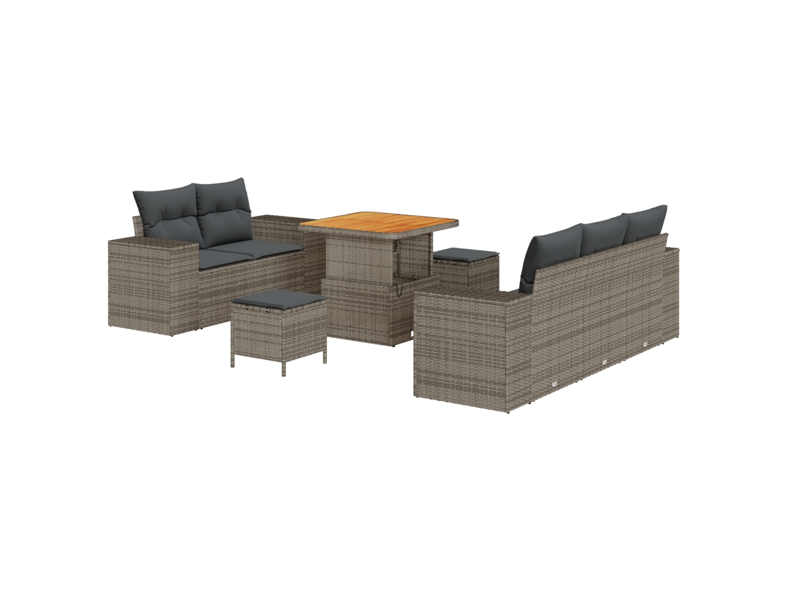Conjunto 8 Sofá De Jardim Vidaxl Cinzento Vime Pe (221 X 62 X 85 Cm)